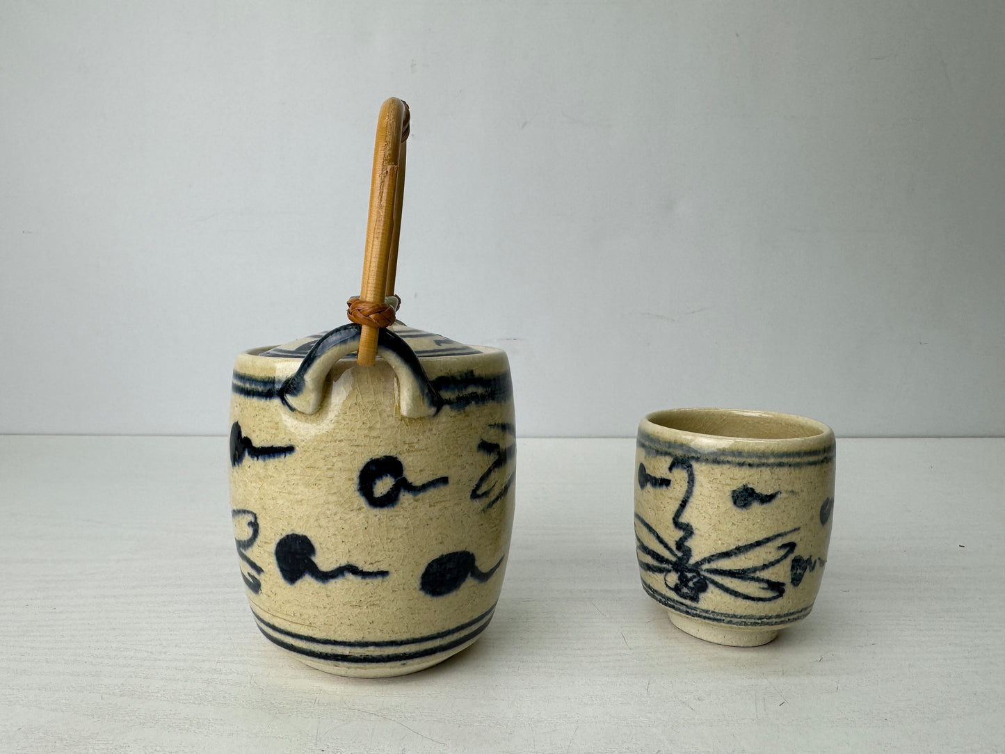 Y9724 KYUSU Kyo-ware dragonfly signed teapot cup set Japan antique tea ceremony