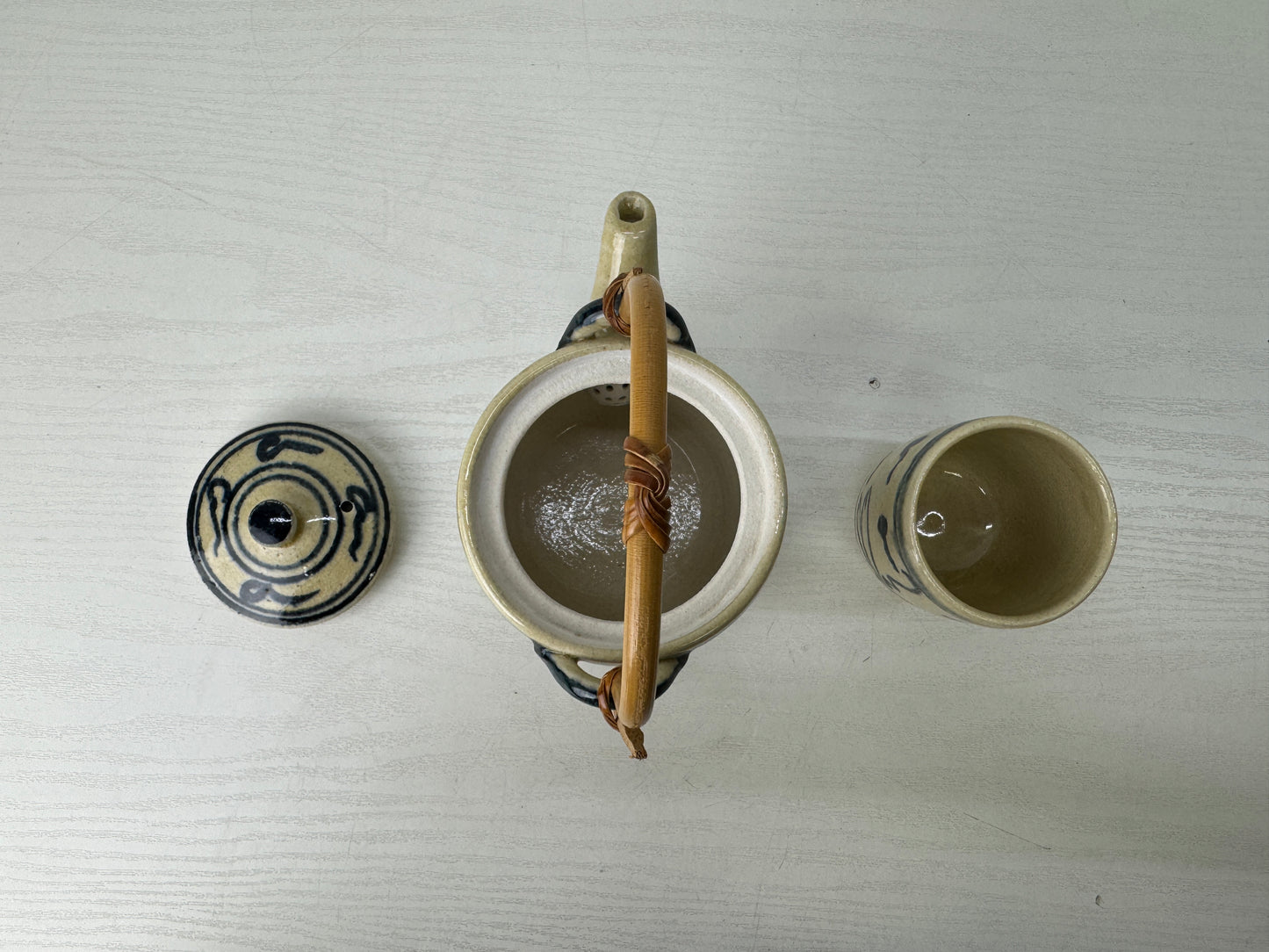 Y9724 KYUSU Kyo-ware dragonfly signed teapot cup set Japan antique tea ceremony