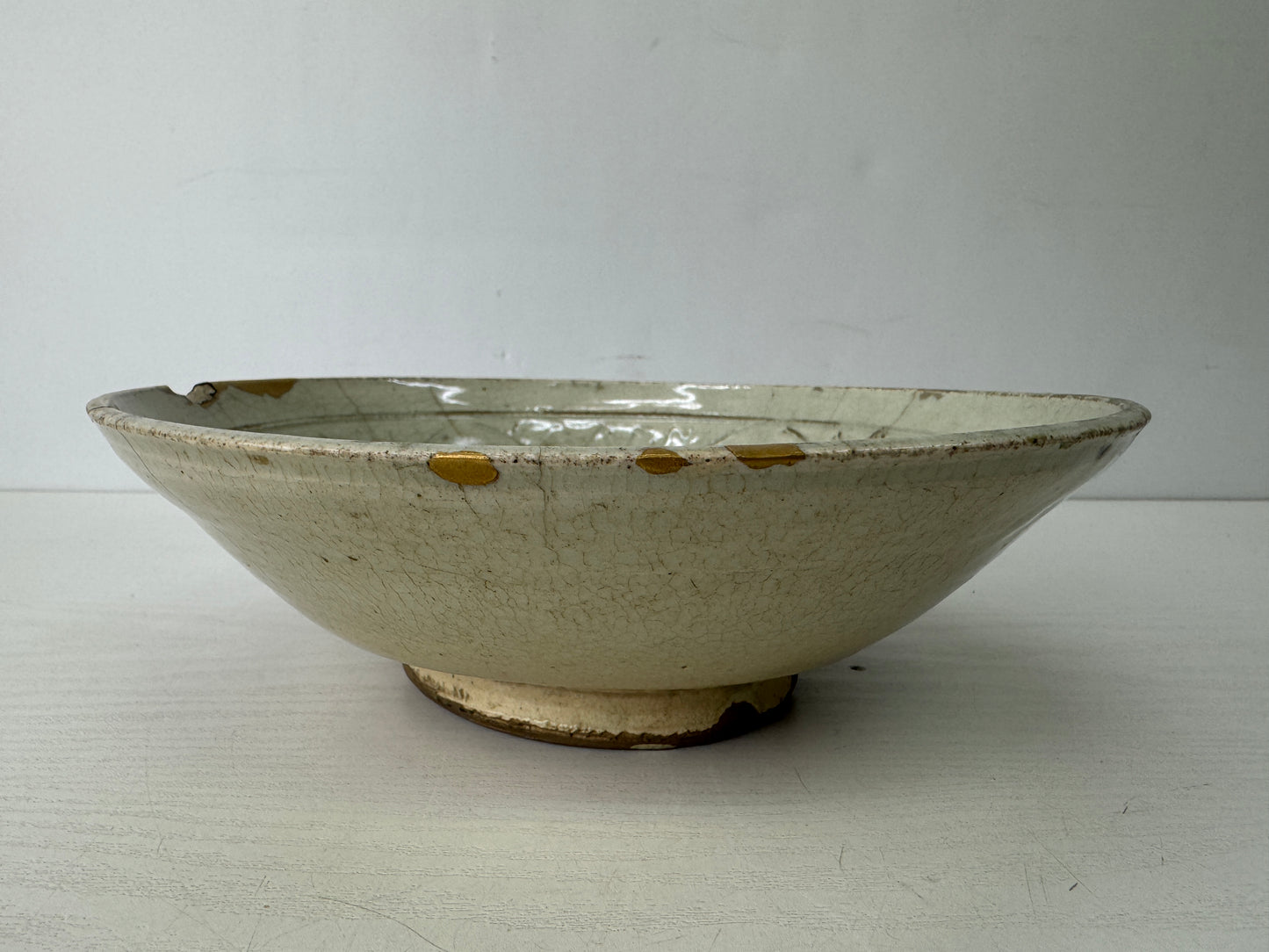 Y9727 CHAWAN Mino-ware large bowl kintsugi signed  Japan antique tableware