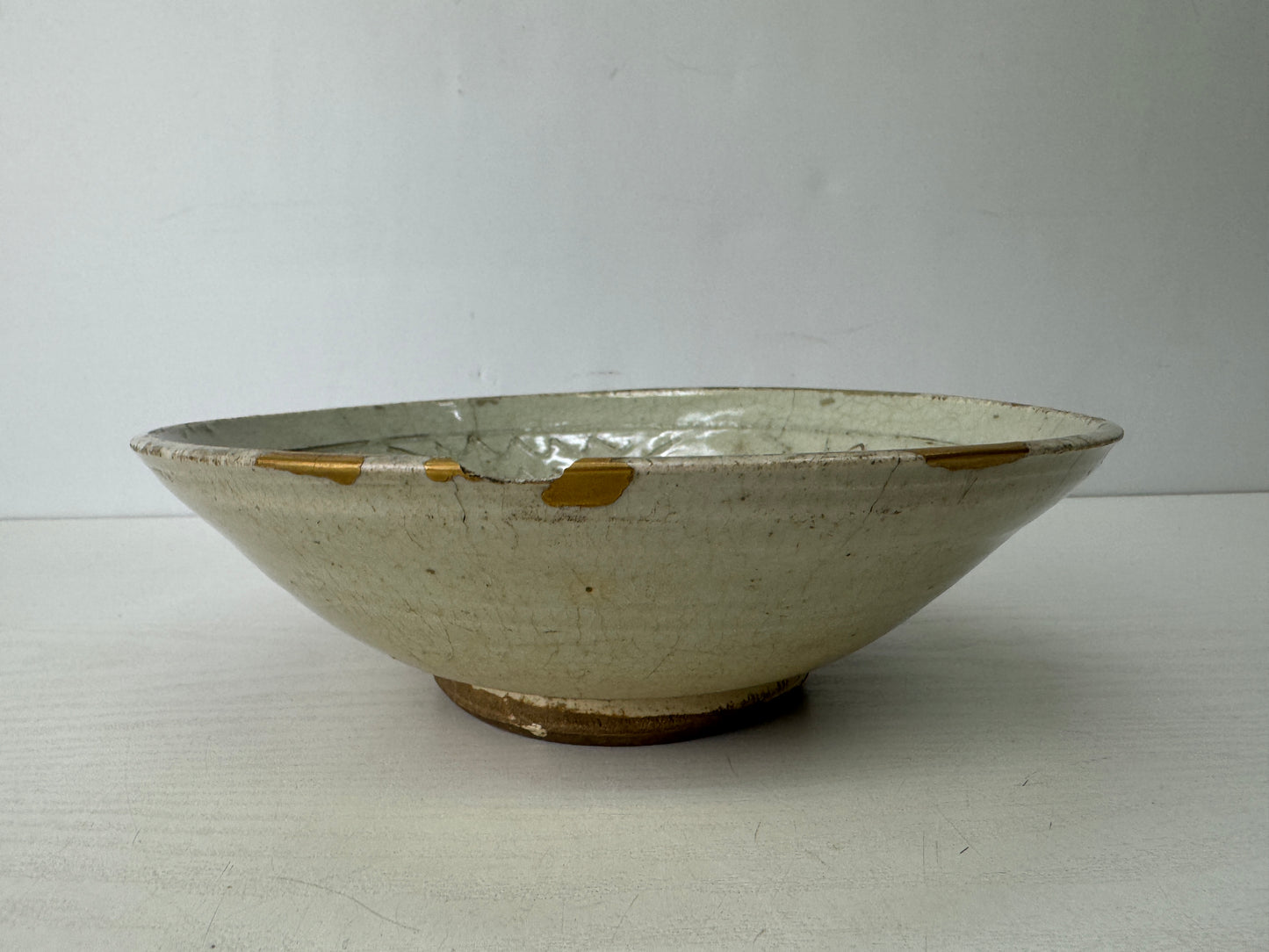 Y9727 CHAWAN Mino-ware large bowl kintsugi signed  Japan antique tableware