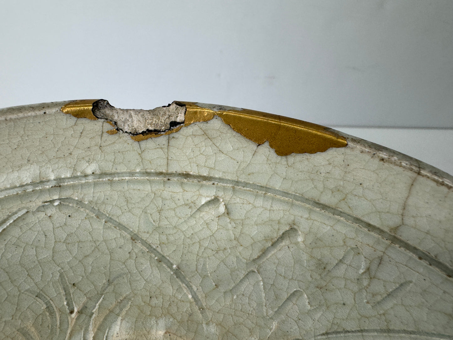 Y9727 CHAWAN Mino-ware large bowl kintsugi signed  Japan antique tableware