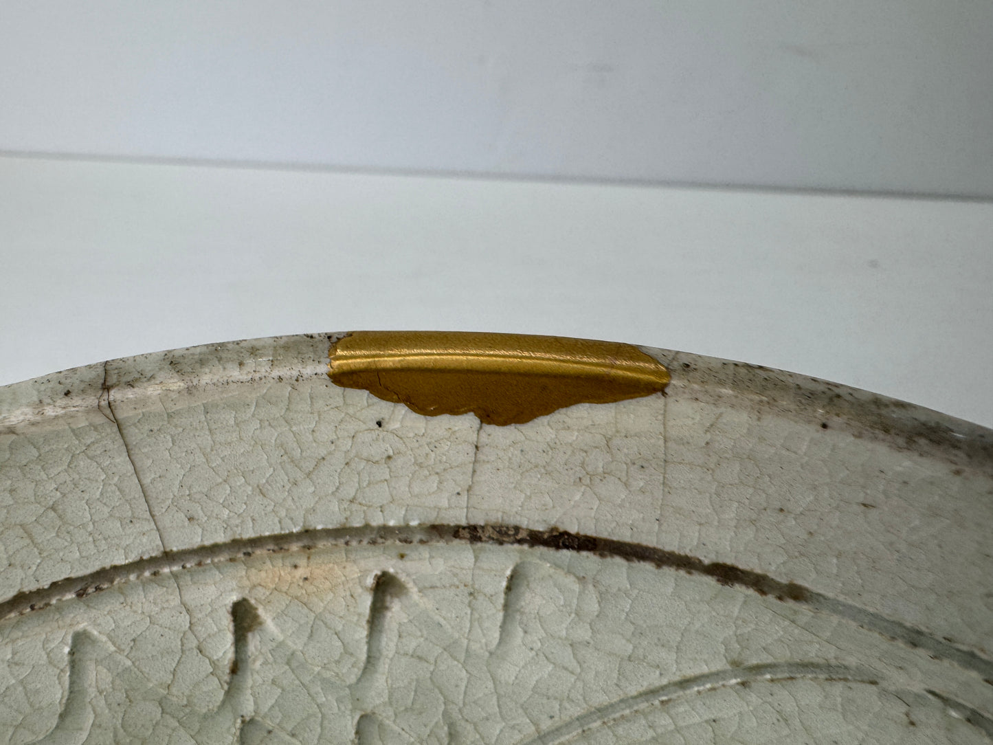 Y9727 CHAWAN Mino-ware large bowl kintsugi signed  Japan antique tableware