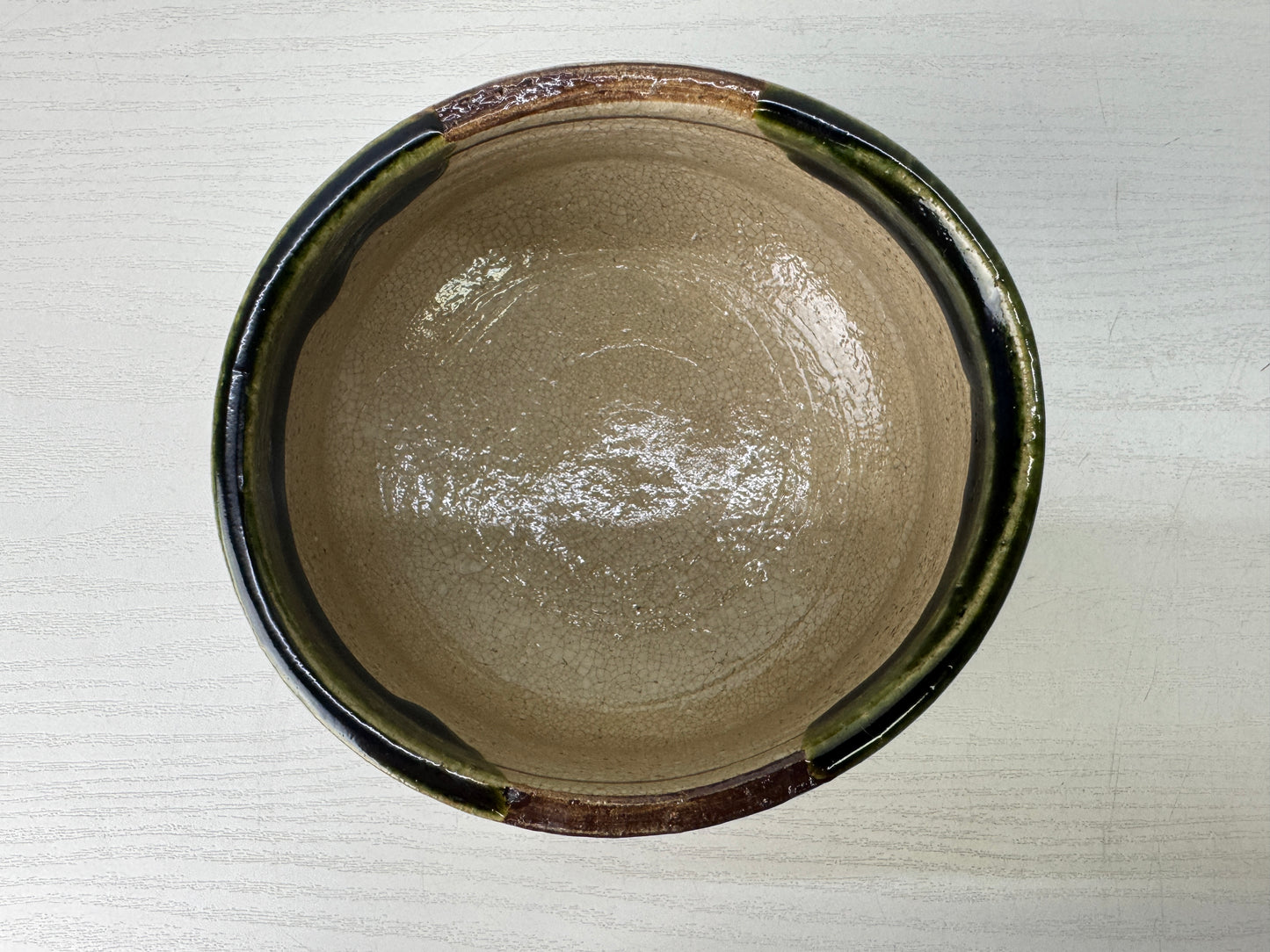 Y9729 CHAWAN Oribe-ware bowl signed Japan antique tea ceremony pottery cup