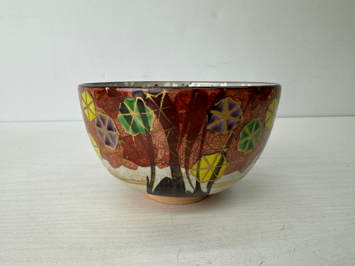 Y9731 CHAWAN Kyo-ware bowl signed box Kenzan Japan antique tea ceremony pottery