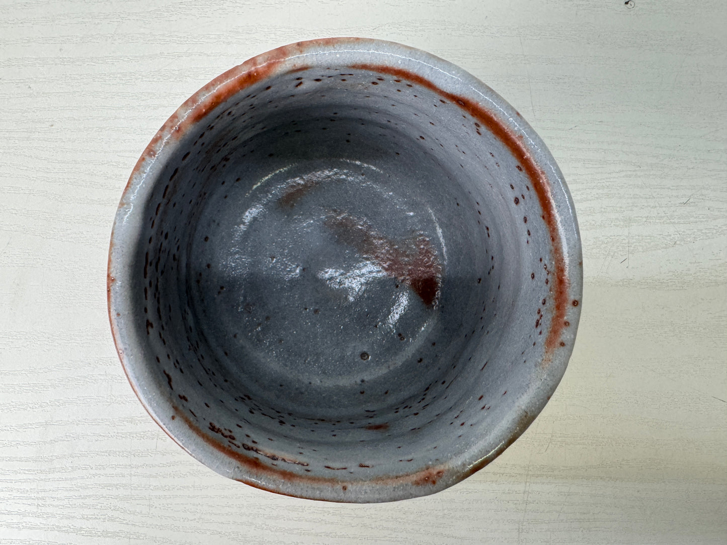 Y9733 CHAWAN Shino-ware bowl signed box Japan antique tea ceremony pottery cup