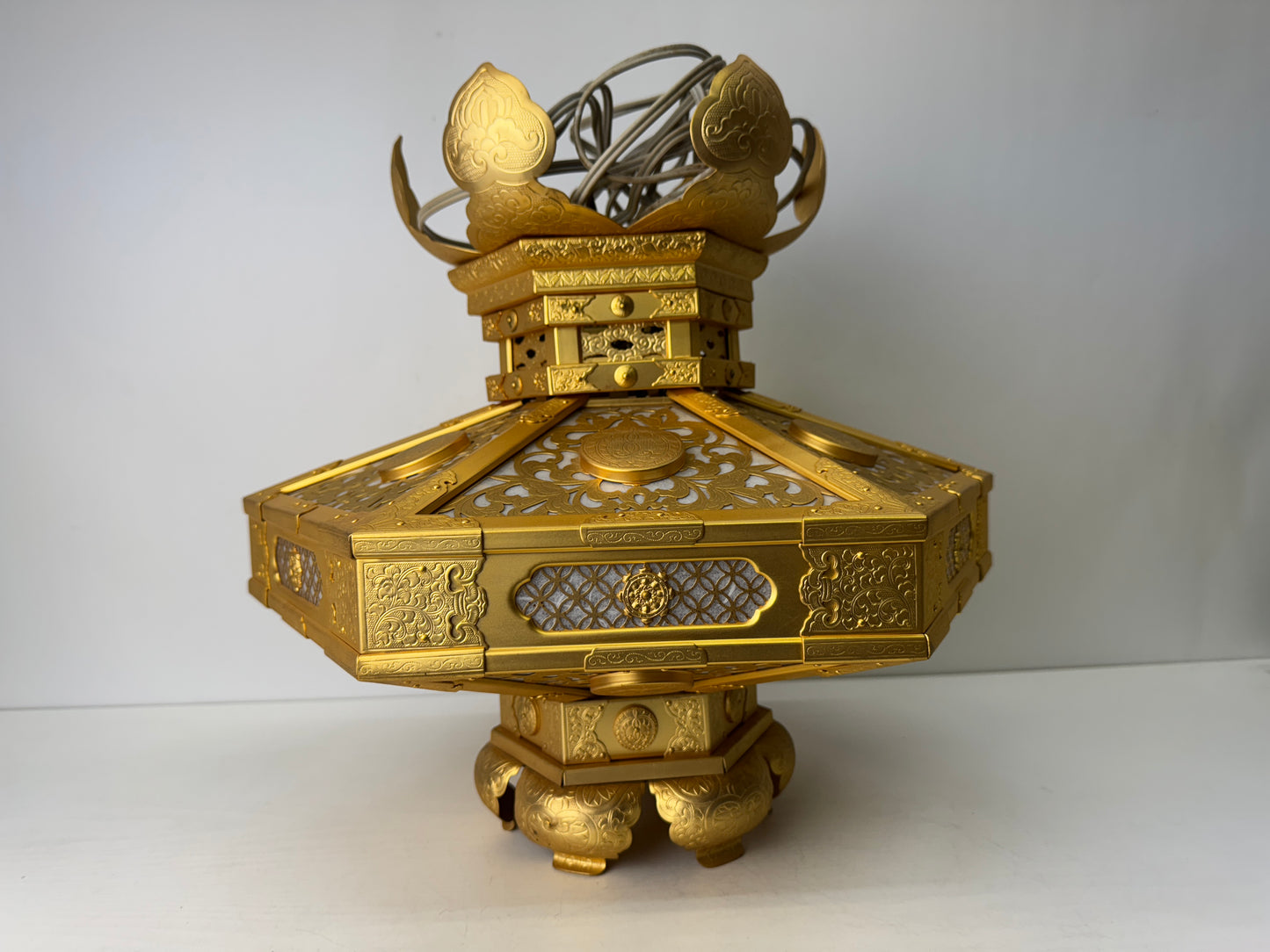 Y9736 TOUROU Hexagonal Hanging Lantern gold fittings Japan antique interior