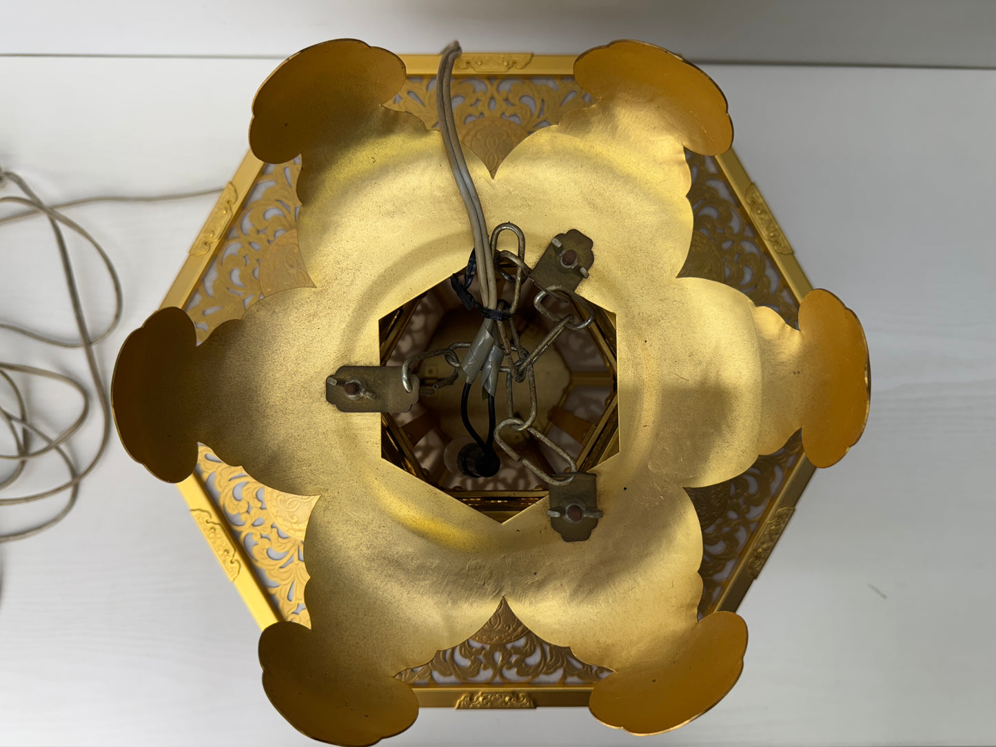 Y9736 TOUROU Hexagonal Hanging Lantern gold fittings Japan antique interior