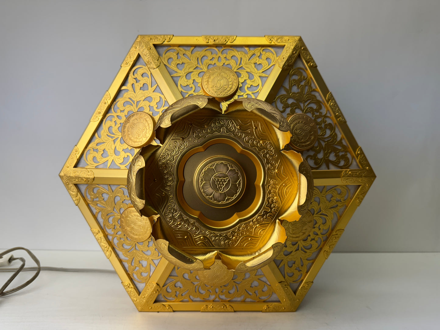 Y9736 TOUROU Hexagonal Hanging Lantern gold fittings Japan antique interior