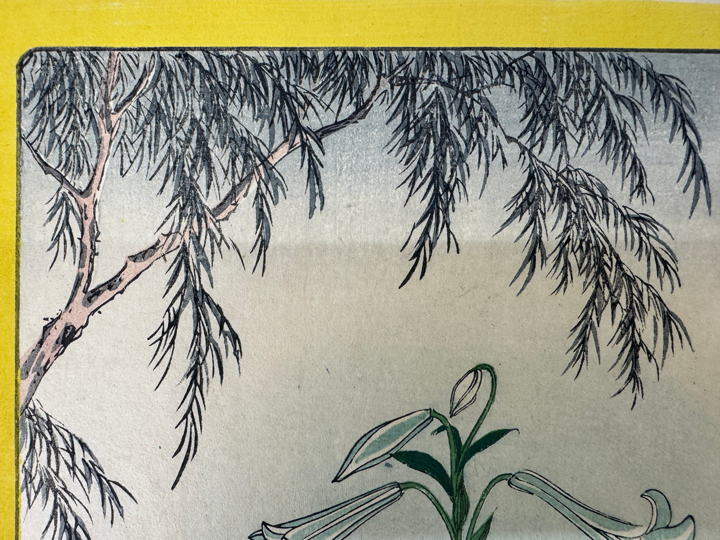 Y9751 WOODBLOCK PRINT Rinsai Lily Golden Pheasant 1 piece Japan Ukiyoe antique