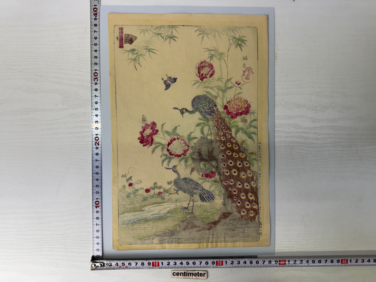 Y9752 WOODBLOCK PRINT Rinsai Peony Peacock 1 piece Japan Ukiyoe antique art