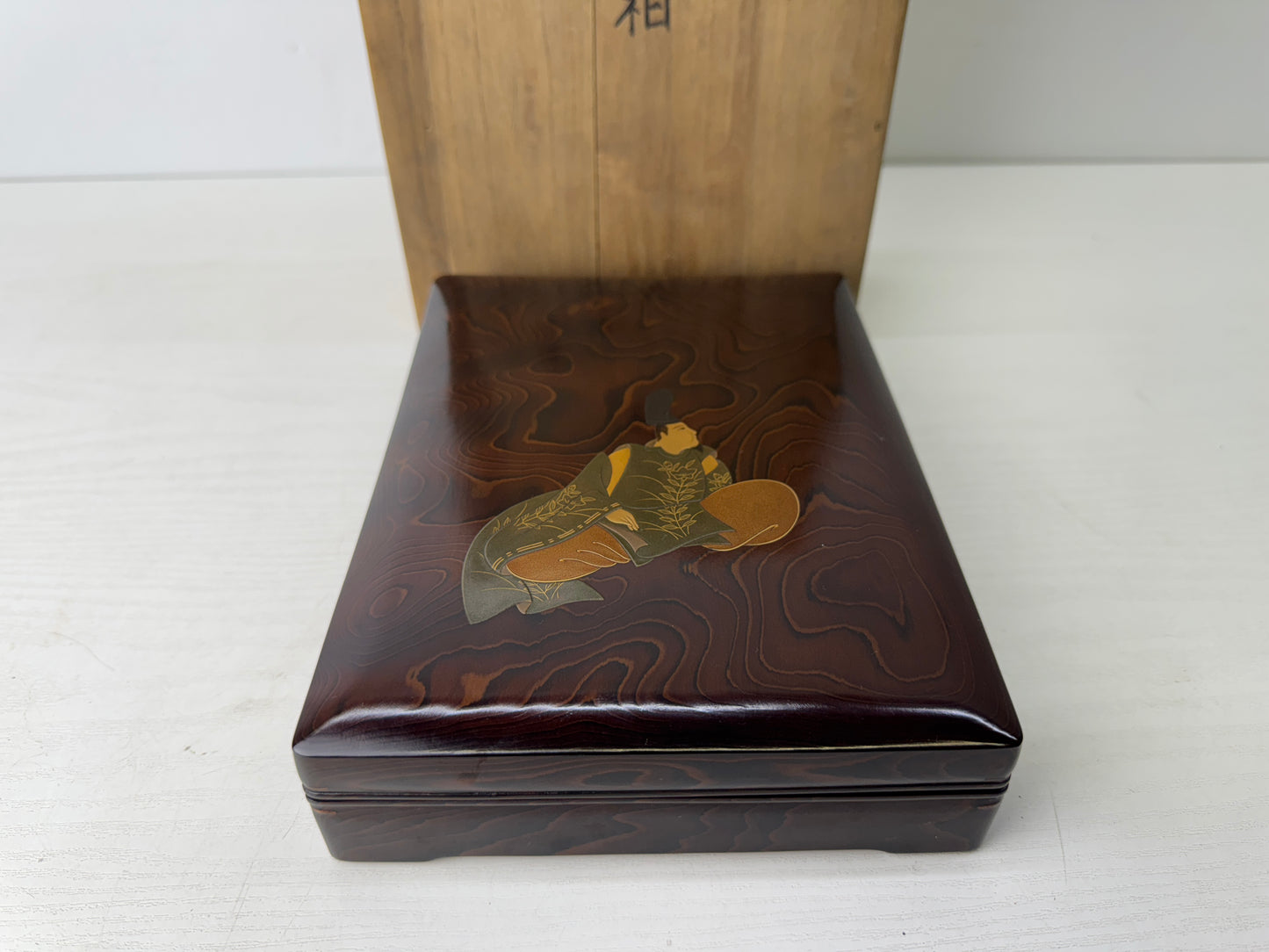Y9756 BOX Makie suzuri inkstone container case signed stationery Japan antique