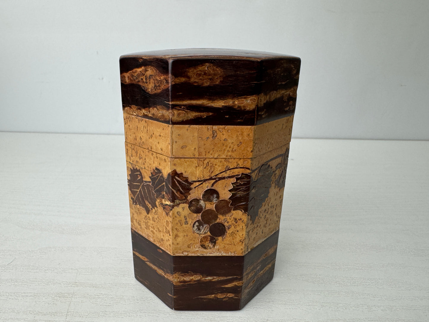 Y9758 TEA CADDY Cherry bark craft Marquetry matcha container case Japan antique