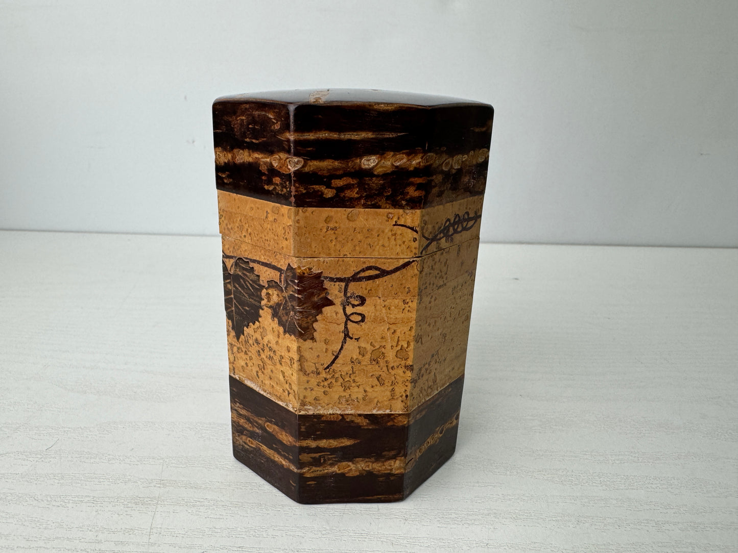 Y9758 TEA CADDY Cherry bark craft Marquetry matcha container case Japan antique