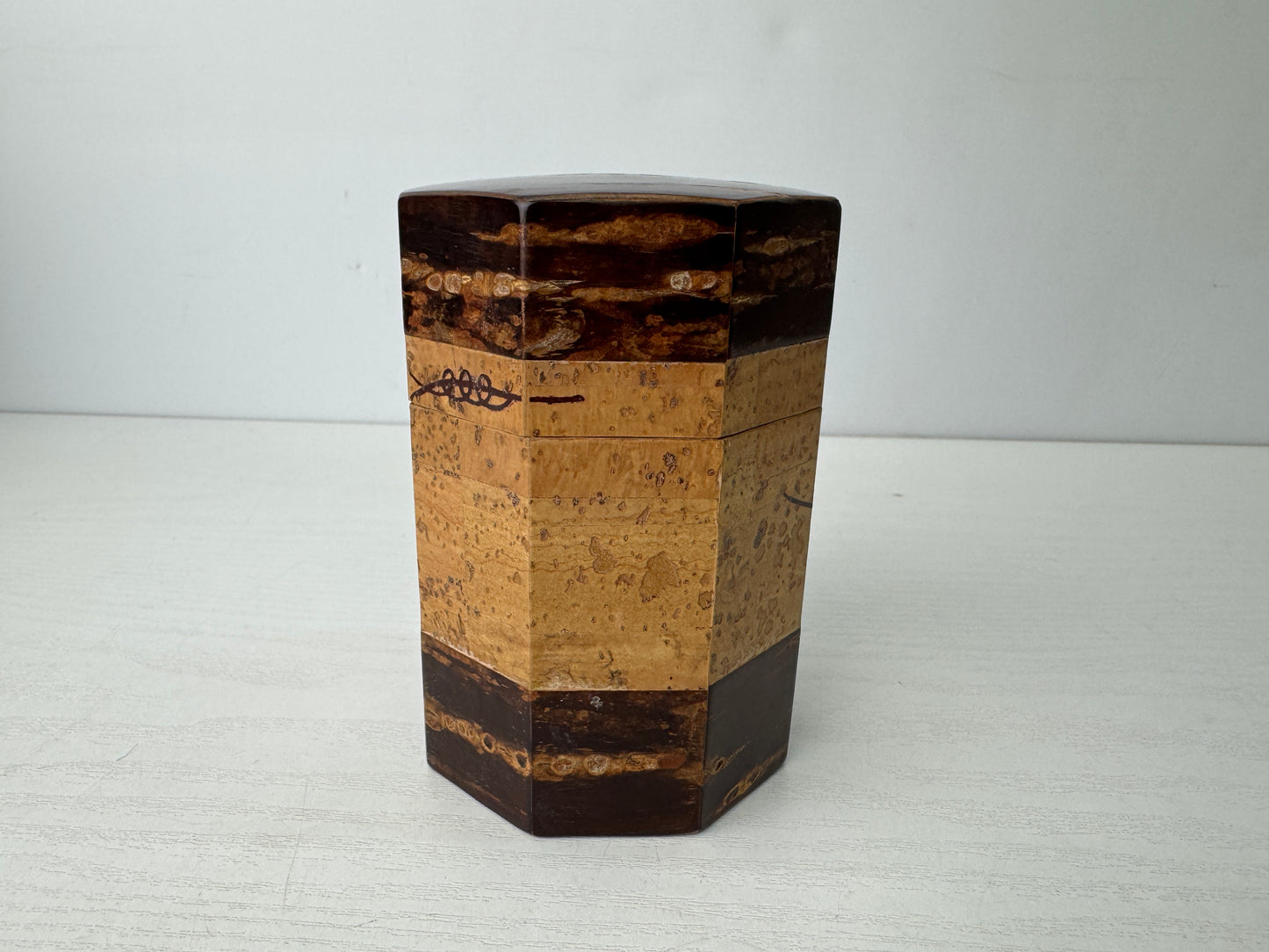 Y9758 TEA CADDY Cherry bark craft Marquetry matcha container case Japan antique