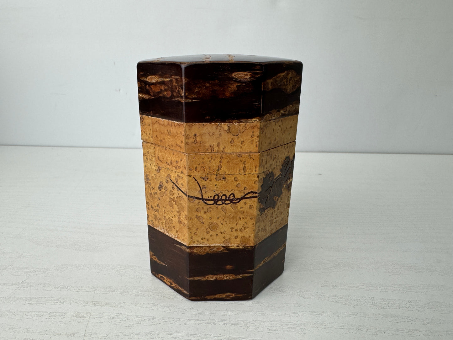 Y9758 TEA CADDY Cherry bark craft Marquetry matcha container case Japan antique