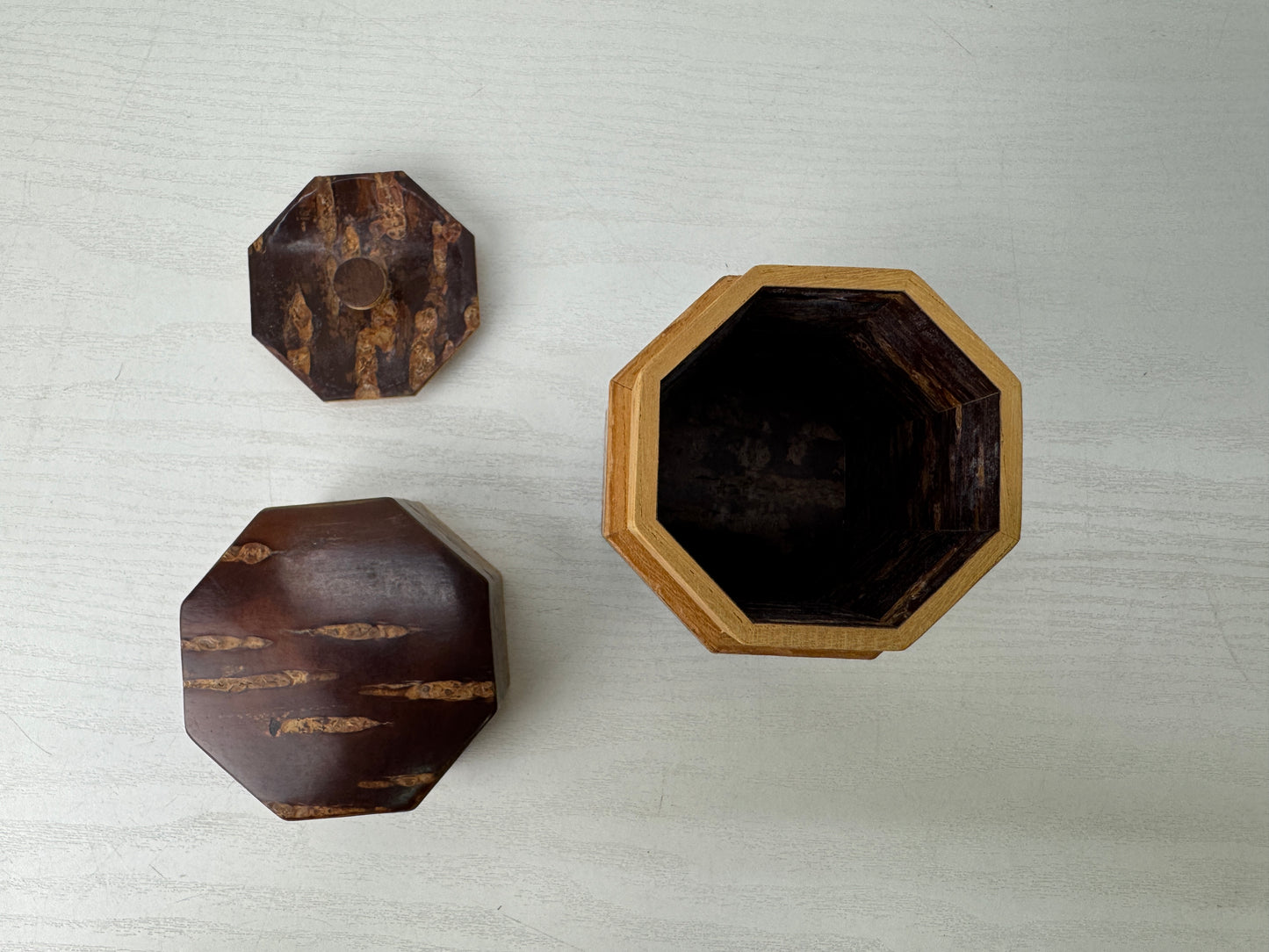 Y9758 TEA CADDY Cherry bark craft Marquetry matcha container case Japan antique