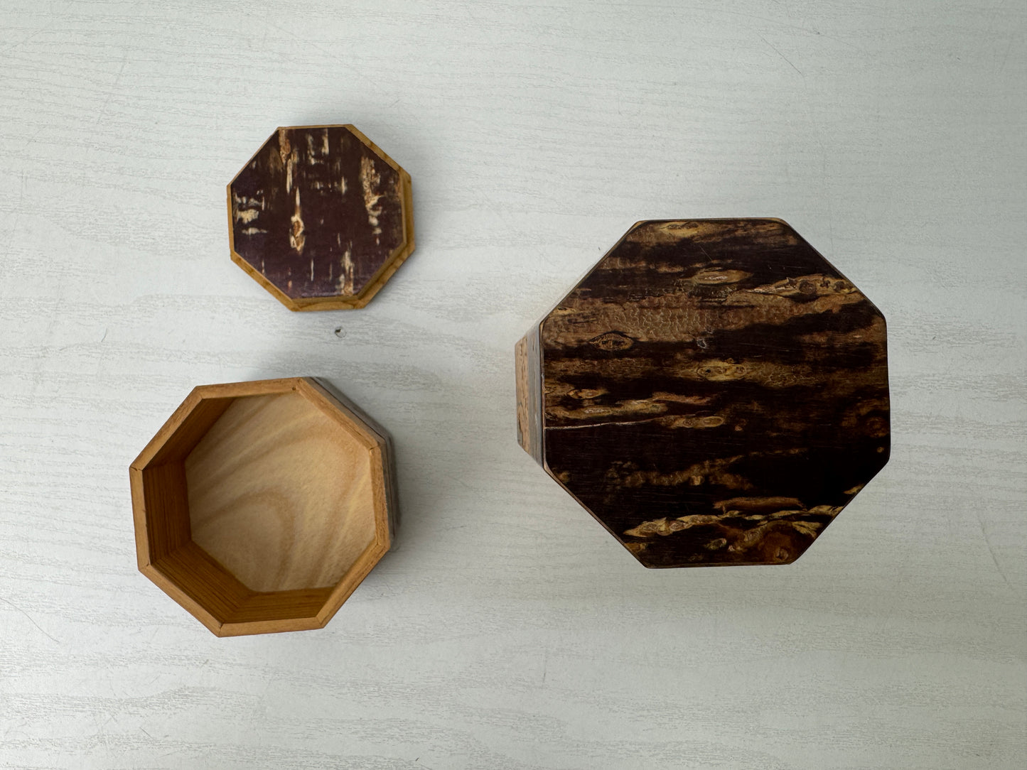 Y9758 TEA CADDY Cherry bark craft Marquetry matcha container case Japan antique