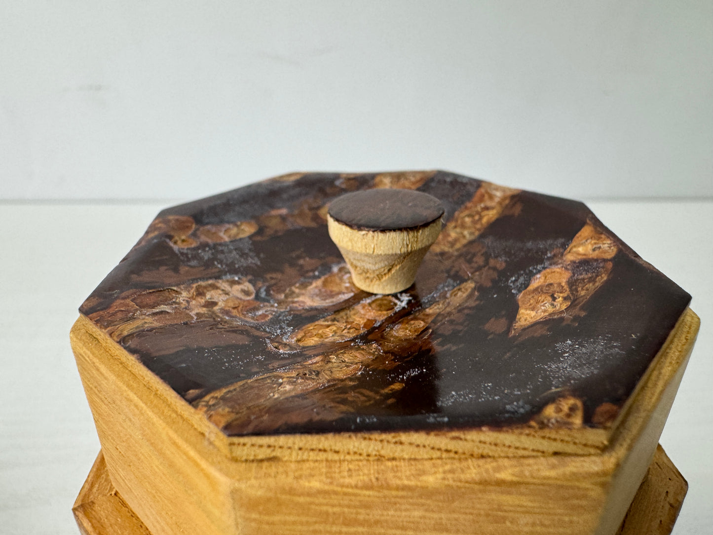 Y9758 TEA CADDY Cherry bark craft Marquetry matcha container case Japan antique