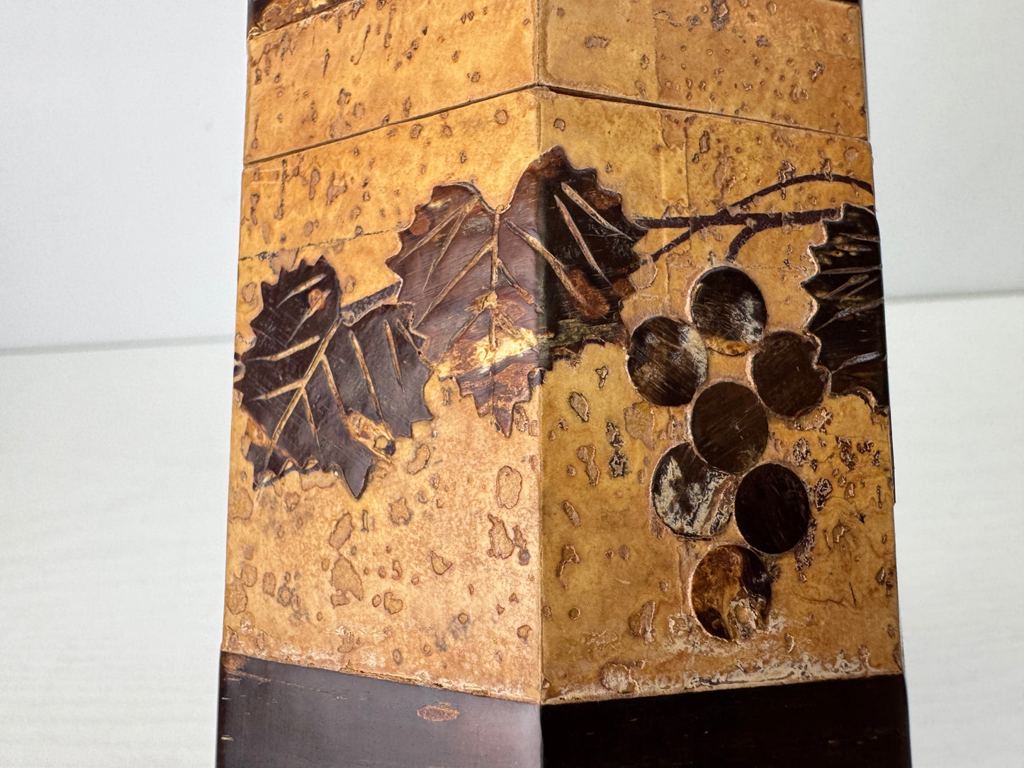 Y9758 TEA CADDY Cherry bark craft Marquetry matcha container case Japan antique