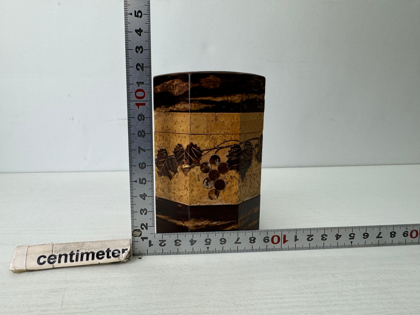 Y9758 TEA CADDY Cherry bark craft Marquetry matcha container case Japan antique
