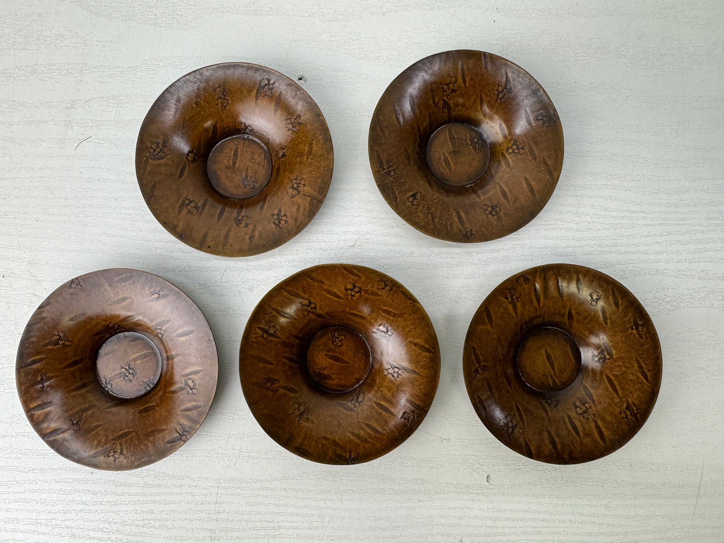 Y9759 DISH Copper Chataku coaster set of 5 box Japan antique tableware kitchen