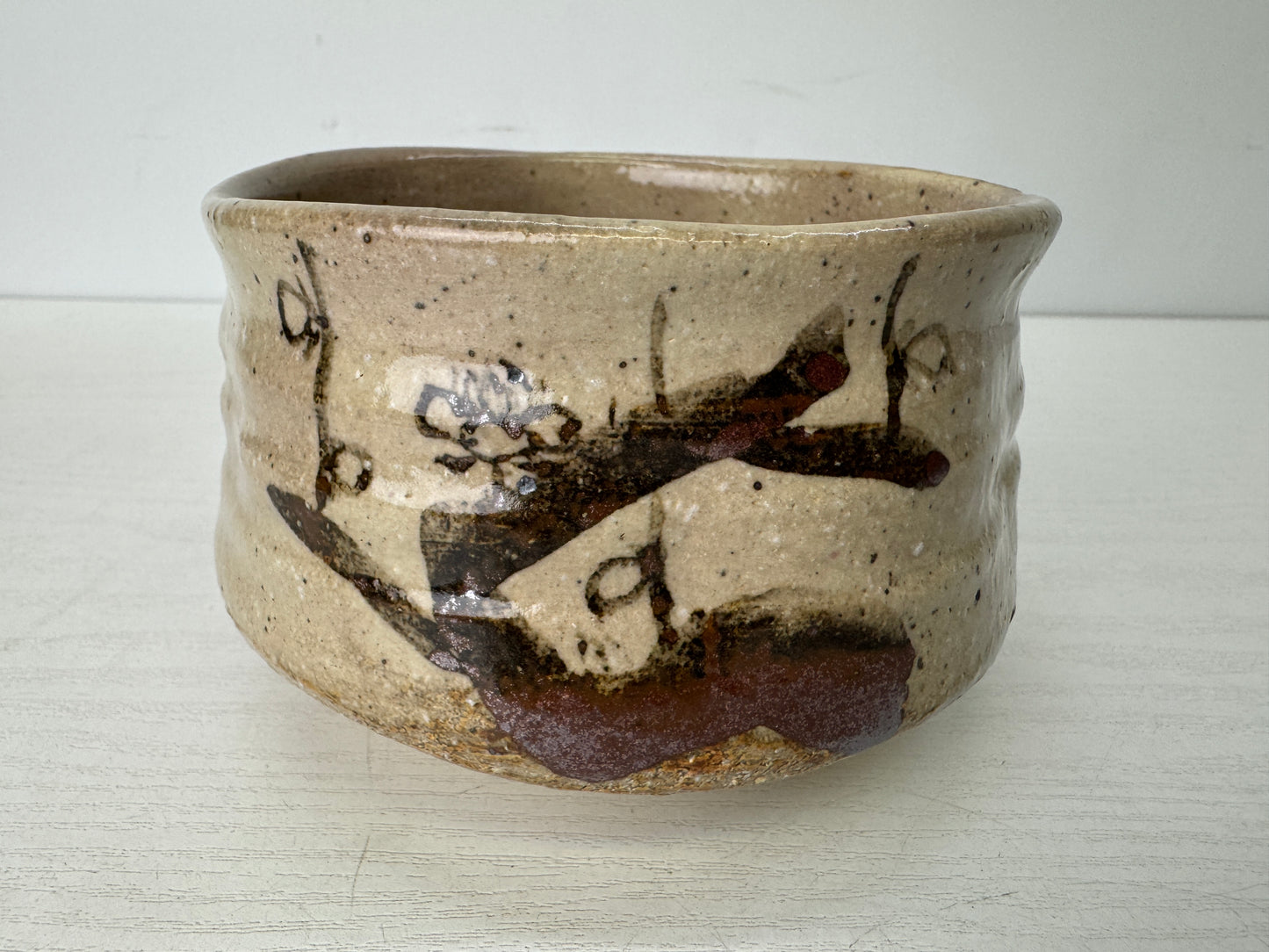 Y9763 CHAWAN Mino-ware bowl signed box Japan antique tea ceremony pottery cup