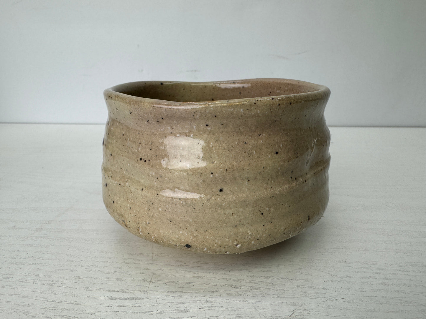 Y9763 CHAWAN Mino-ware bowl signed box Japan antique tea ceremony pottery cup