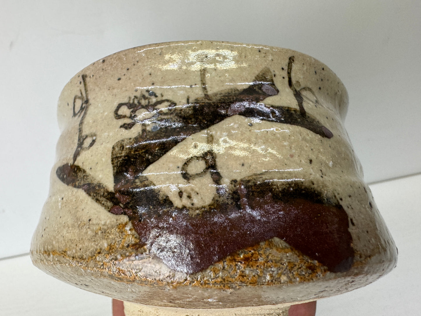 Y9763 CHAWAN Mino-ware bowl signed box Japan antique tea ceremony pottery cup