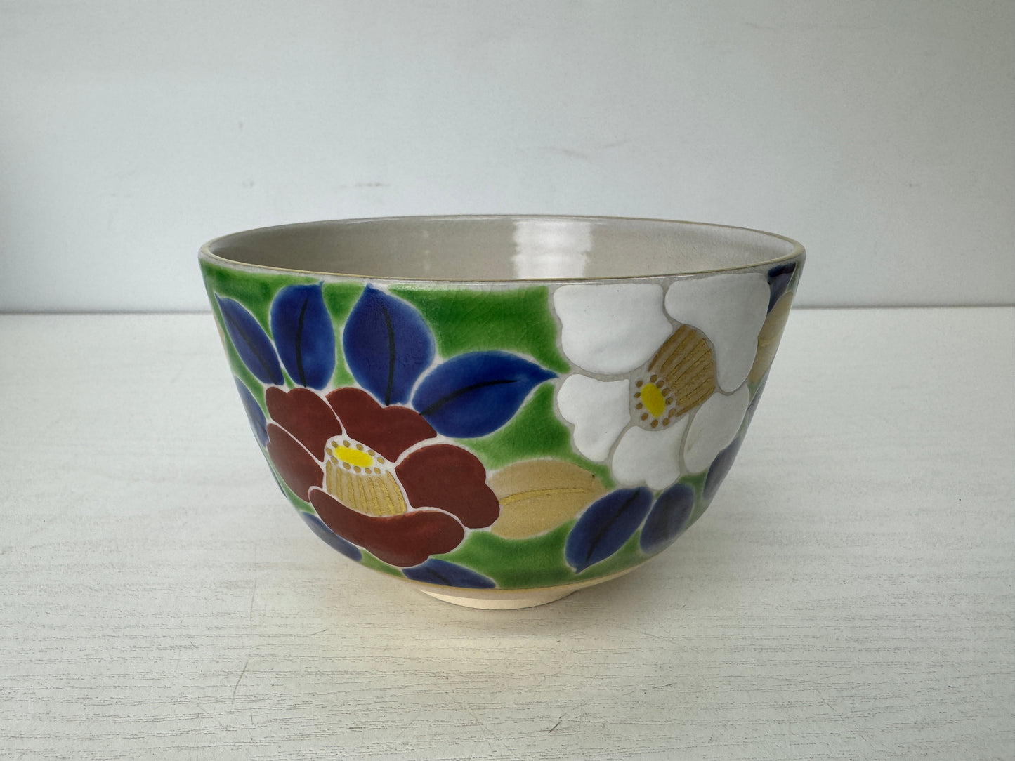 Y9765 CHAWAN Kyo-ware bowl signed box Japan antique tea ceremony pottery cup