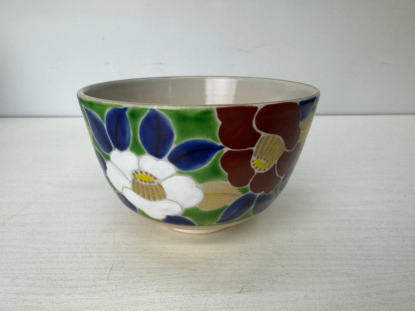 Y9765 CHAWAN Kyo-ware bowl signed box Japan antique tea ceremony pottery cup