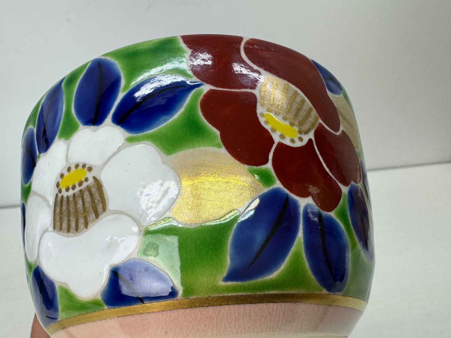 Y9765 CHAWAN Kyo-ware bowl signed box Japan antique tea ceremony pottery cup