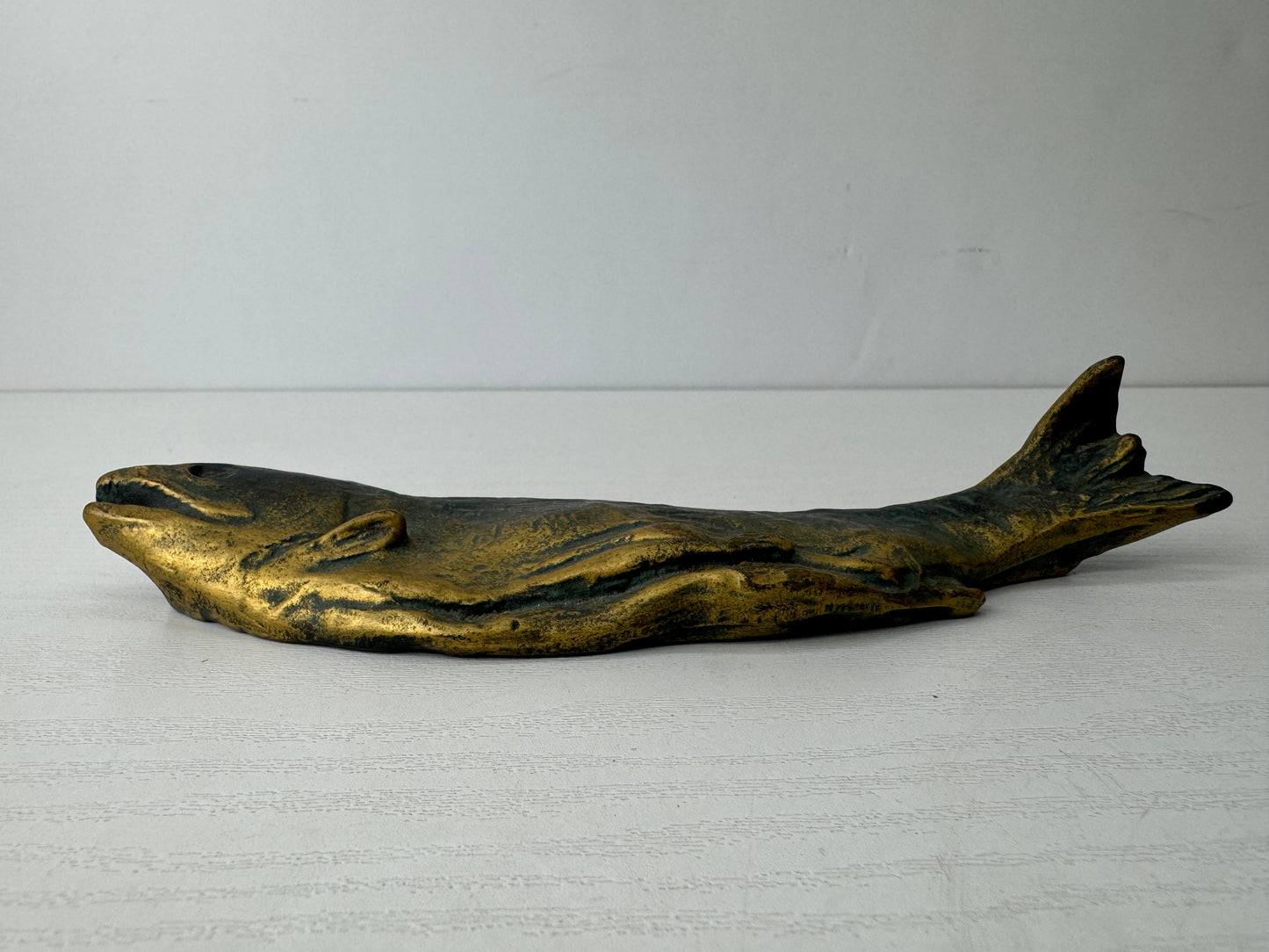 Y9770 OKIMONO copper Salmon figurine signed box Seibo Kitamura Japan antique