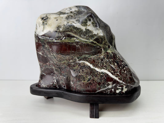 Y9771 OKIMONO Decorative natural viewing stone wooden stand Japan antique decor