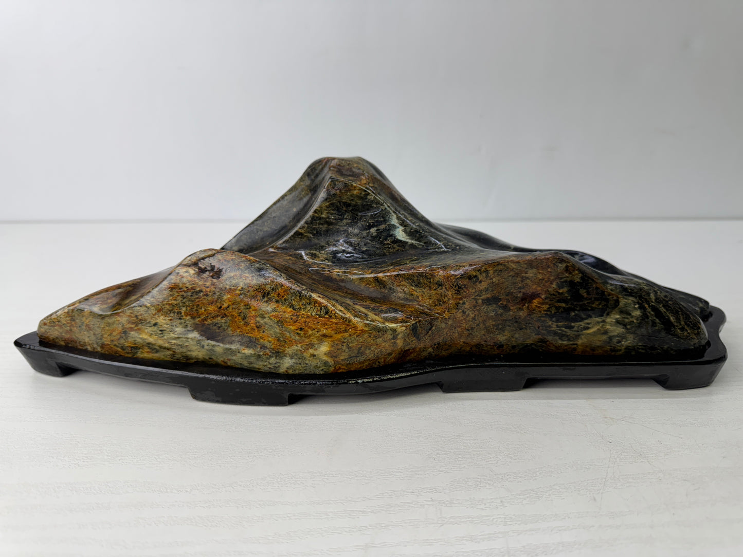 Y9772 OKIMONO Mount Fuji-shaped Suiseki viewing stone stand Japan antique decor
