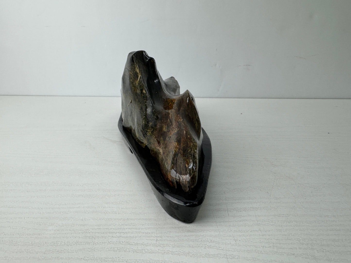 Y9772 OKIMONO Mount Fuji-shaped Suiseki viewing stone stand Japan antique decor