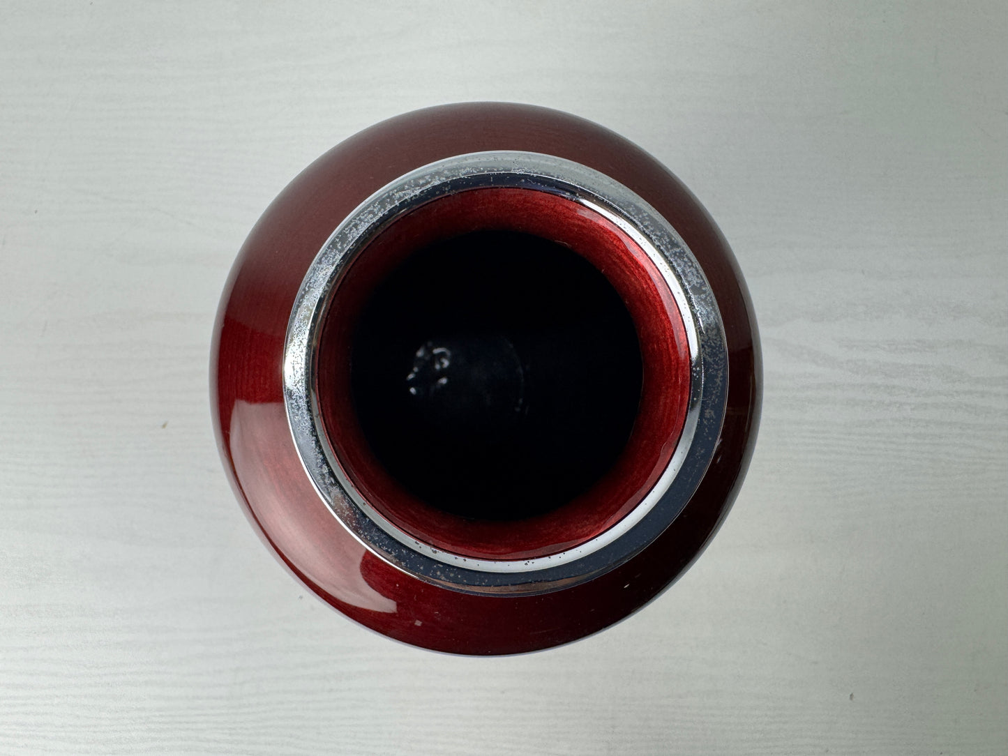 Y9778 FLOWER VASE Cloisonne red flock of Cranes signed box Japan antique ikebana