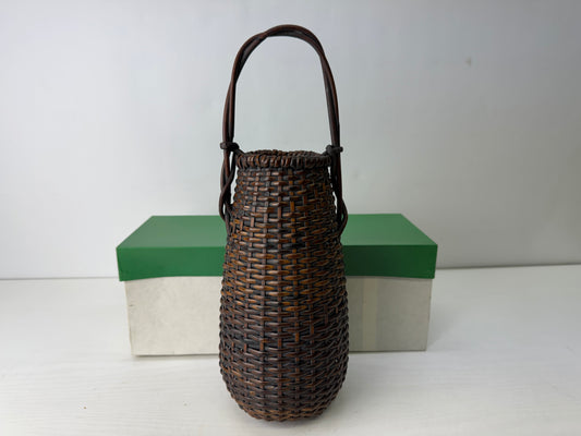 Y9781 Bamboo Woven Basket flower vase box Japan antique ikebana floral decor
