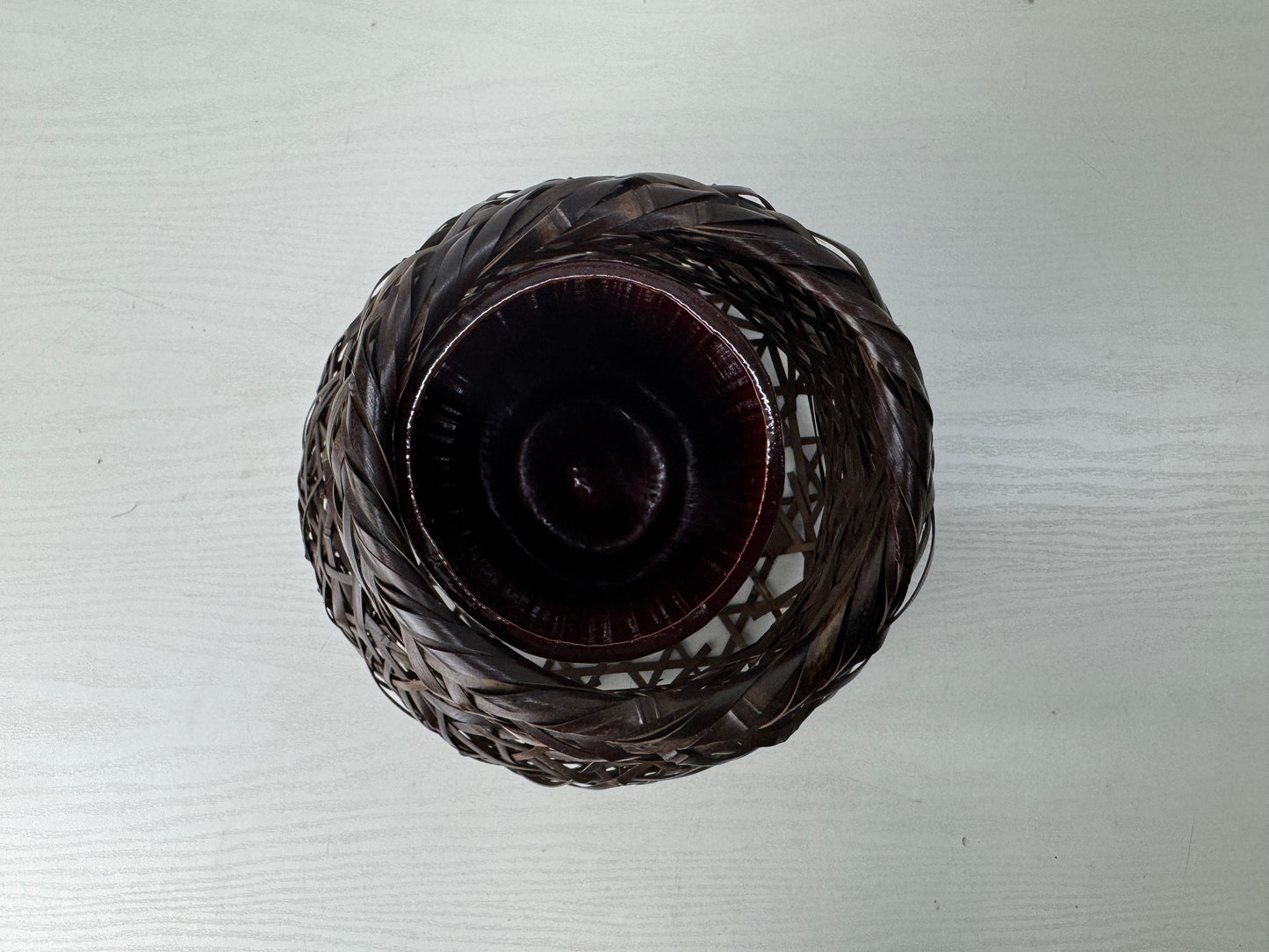 Y9783 Bamboo Woven Basket flower vase box Japan antique ikebana floral decor