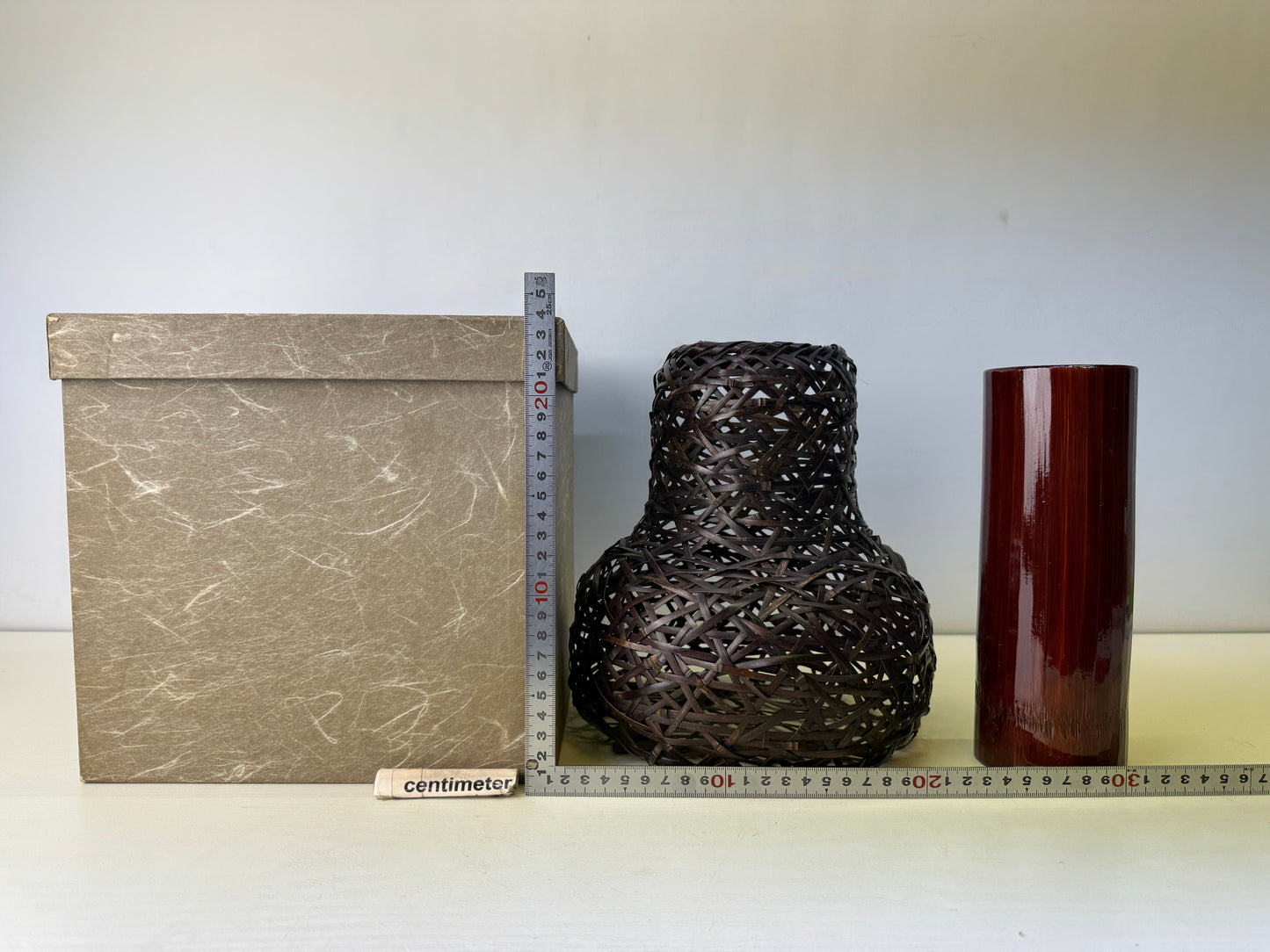 Y9783 Bamboo Woven Basket flower vase box Japan antique ikebana floral decor