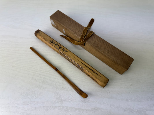Y9786 CHASHAKU Bamboo scoop signed box Japan Tea Ceremony utensils antique