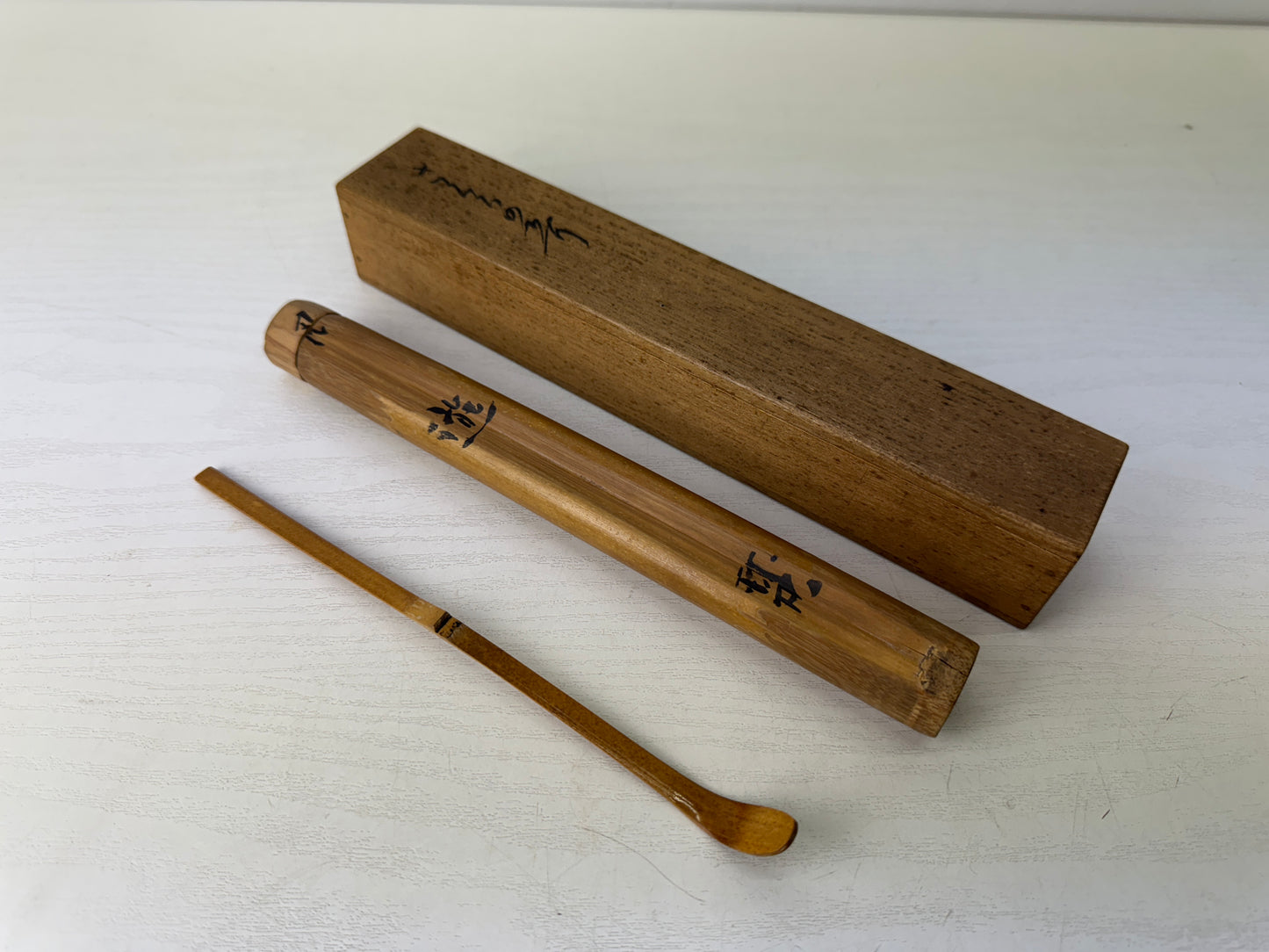 Y9787 CHASHAKU Bamboo scoop signed box Japan Tea Ceremony utensils antique