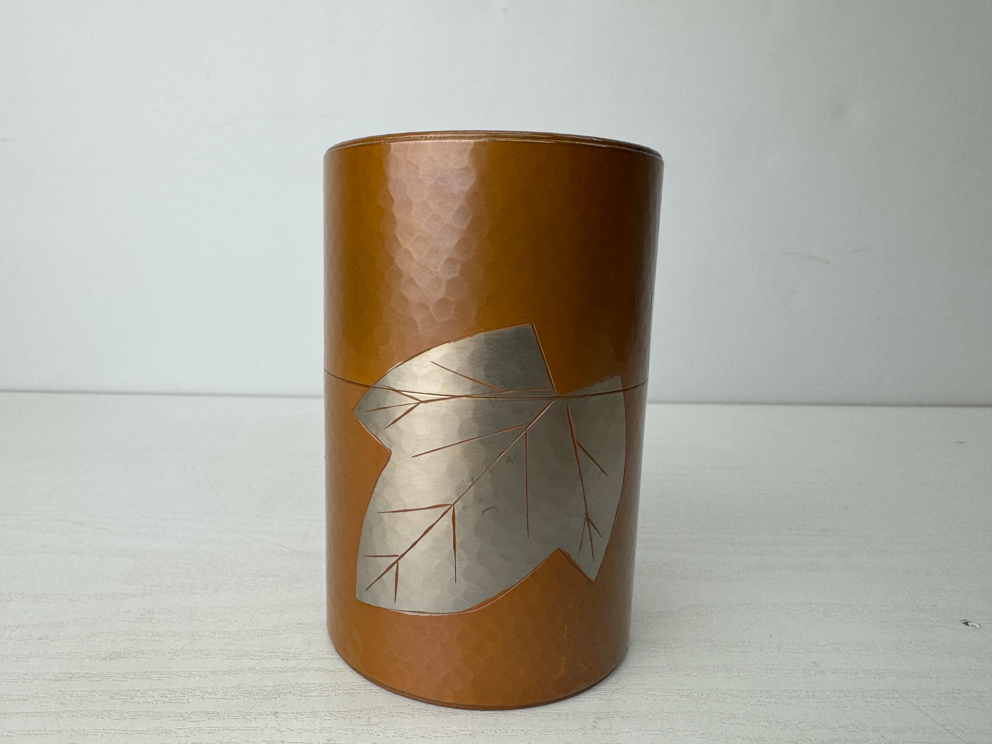 Y9789 TEA CADDY copper hammered container signed box Japan Tea Ceremony utensils