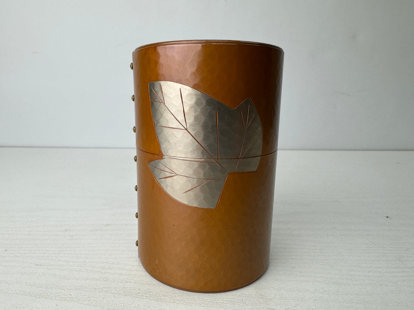 Y9789 TEA CADDY copper hammered container signed box Japan Tea Ceremony utensils