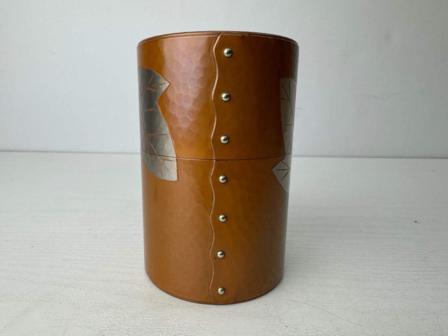 Y9789 TEA CADDY copper hammered container signed box Japan Tea Ceremony utensils