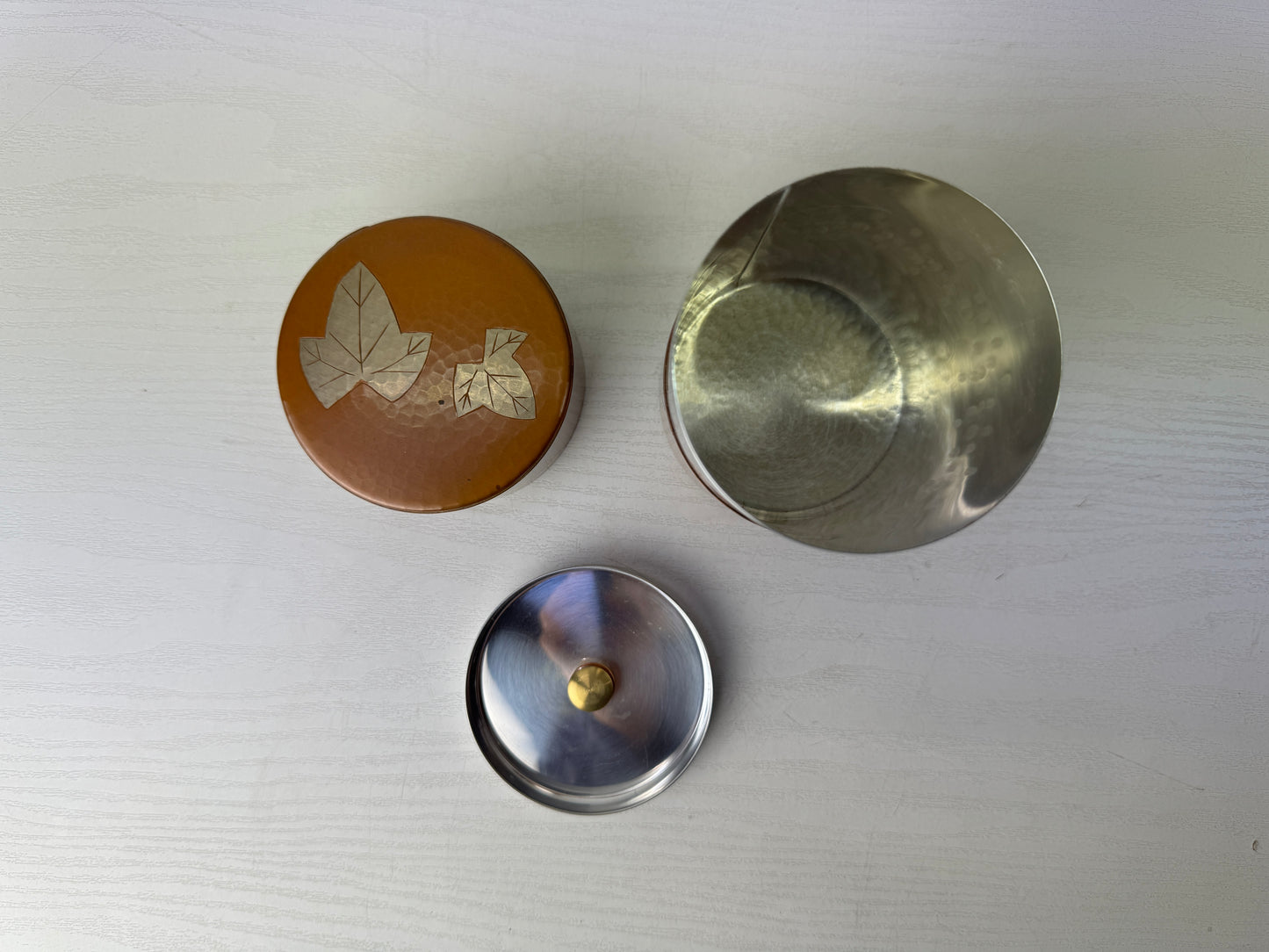 Y9789 TEA CADDY copper hammered container signed box Japan Tea Ceremony utensils