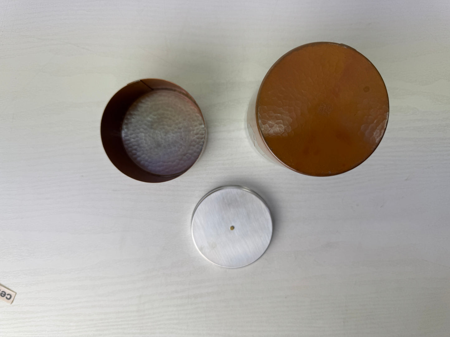 Y9789 TEA CADDY copper hammered container signed box Japan Tea Ceremony utensils