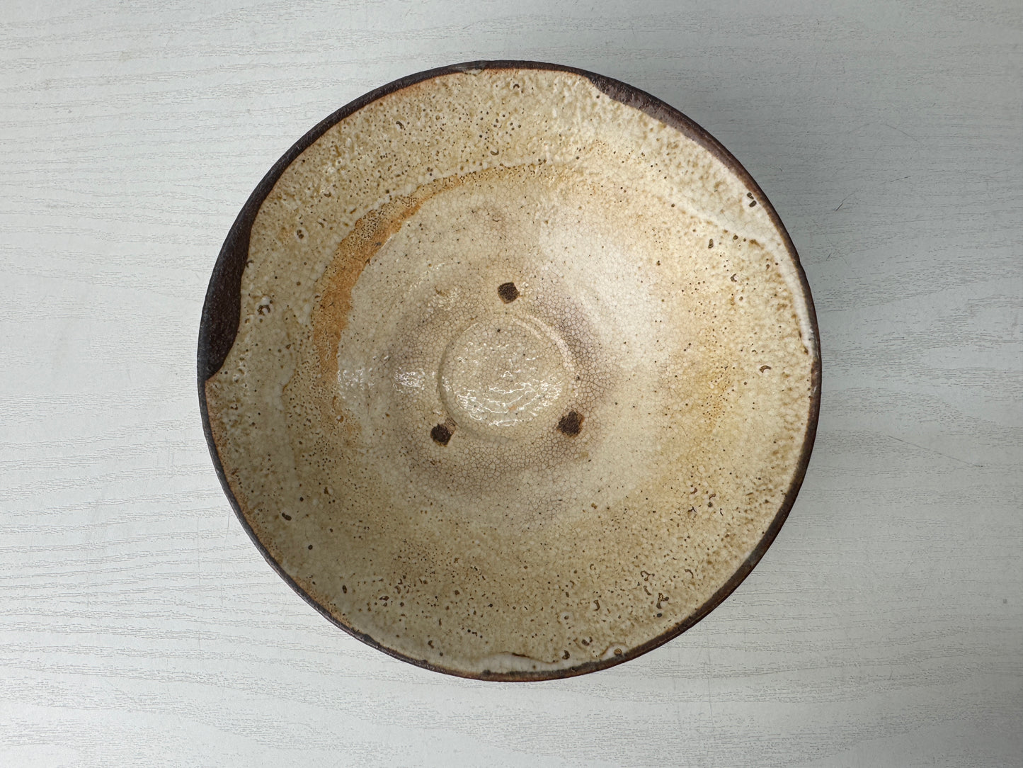 Y9790 CHAWAN Mino-ware flat bowl Seto Karatsu Japan antique tea ceremony pottery