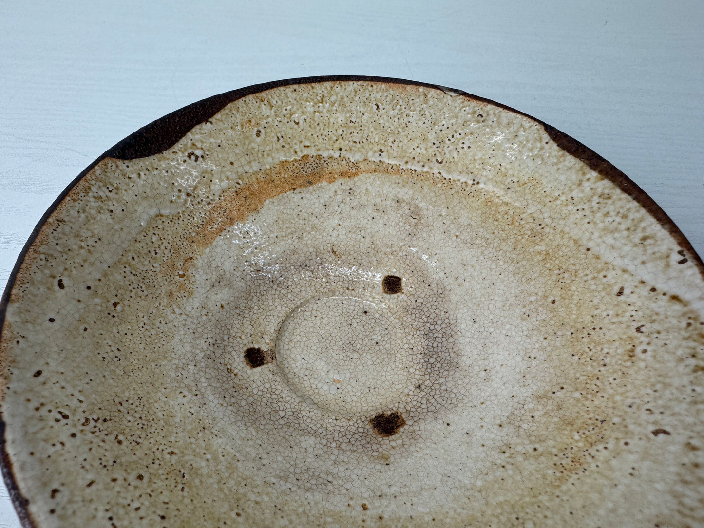 Y9790 CHAWAN Mino-ware flat bowl Seto Karatsu Japan antique tea ceremony pottery