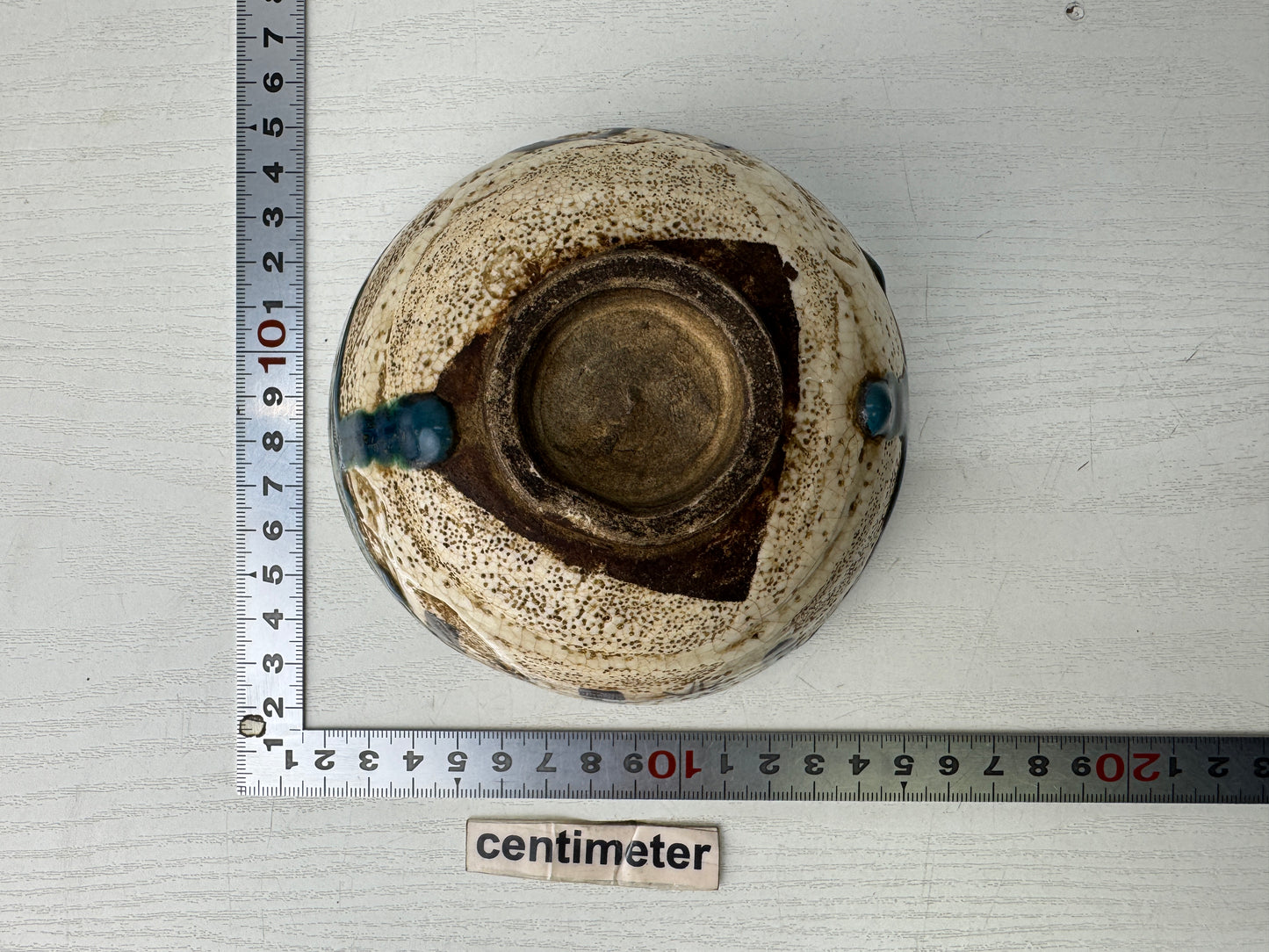 Y9791 CHAWAN Oribe-ware bowl signed Japan antique tea ceremony pottery cup