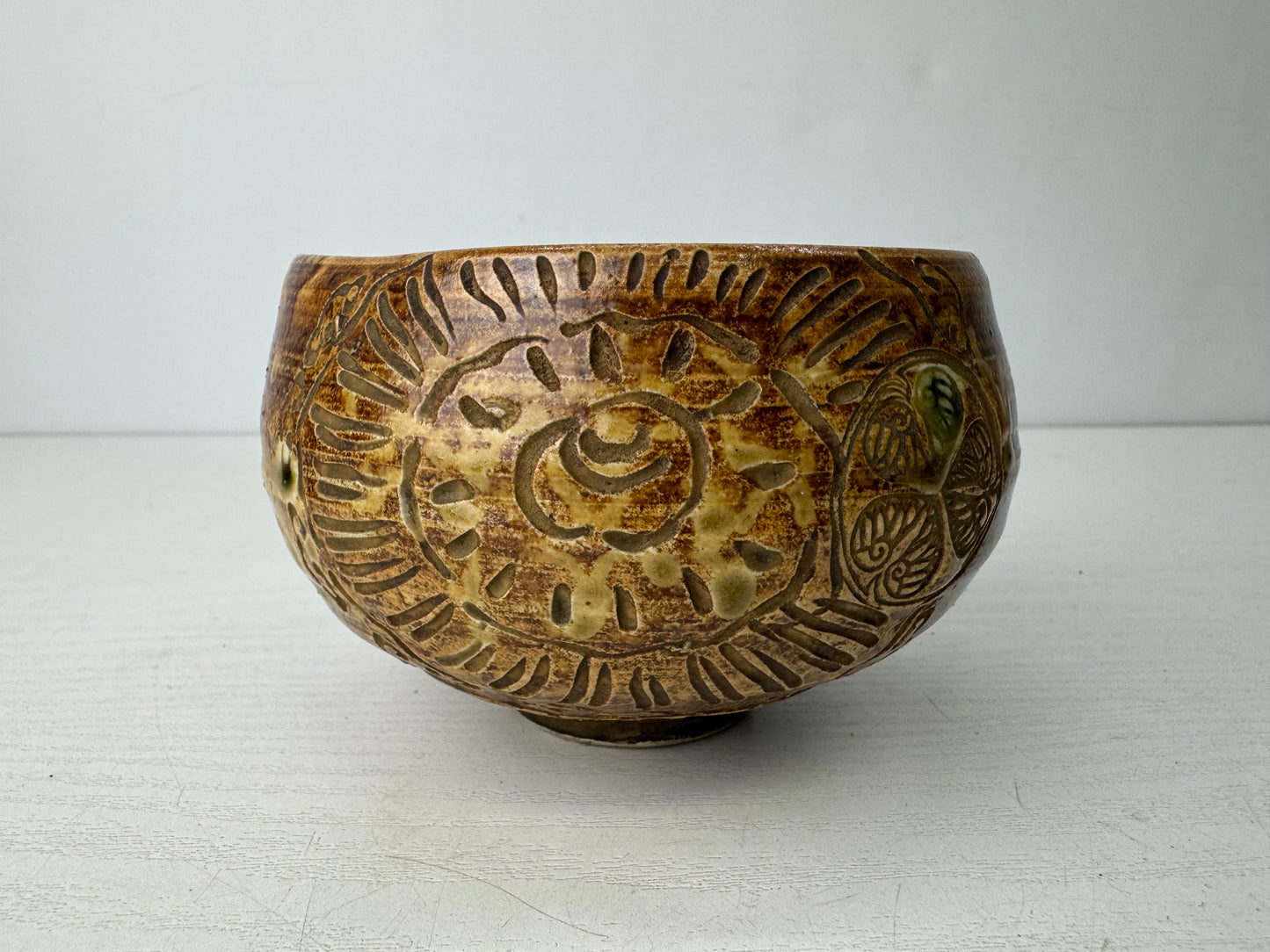 Y9793 CHAWAN Seto-ware bowl signed box Japan antique tea ceremony pottery cup